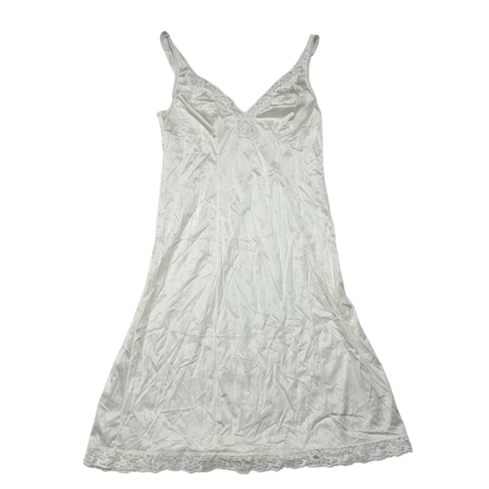 Vassarette Vintage Ivory Lace Trim Slip Dress Women's Size‎ 34F VTG